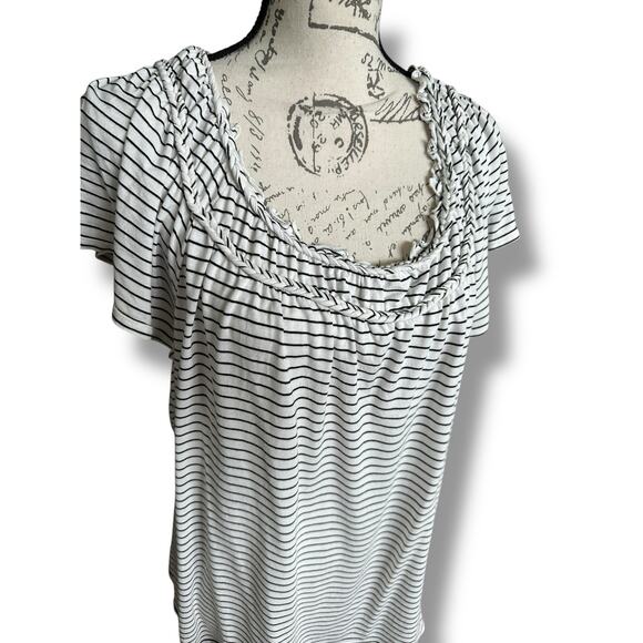 Max Studio Black White Stripe Scoop Neck Top 1X - Picture 3 of 6